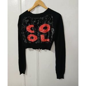 Who's who womens small Sweater cashmere wool angora black pink full zip sequin